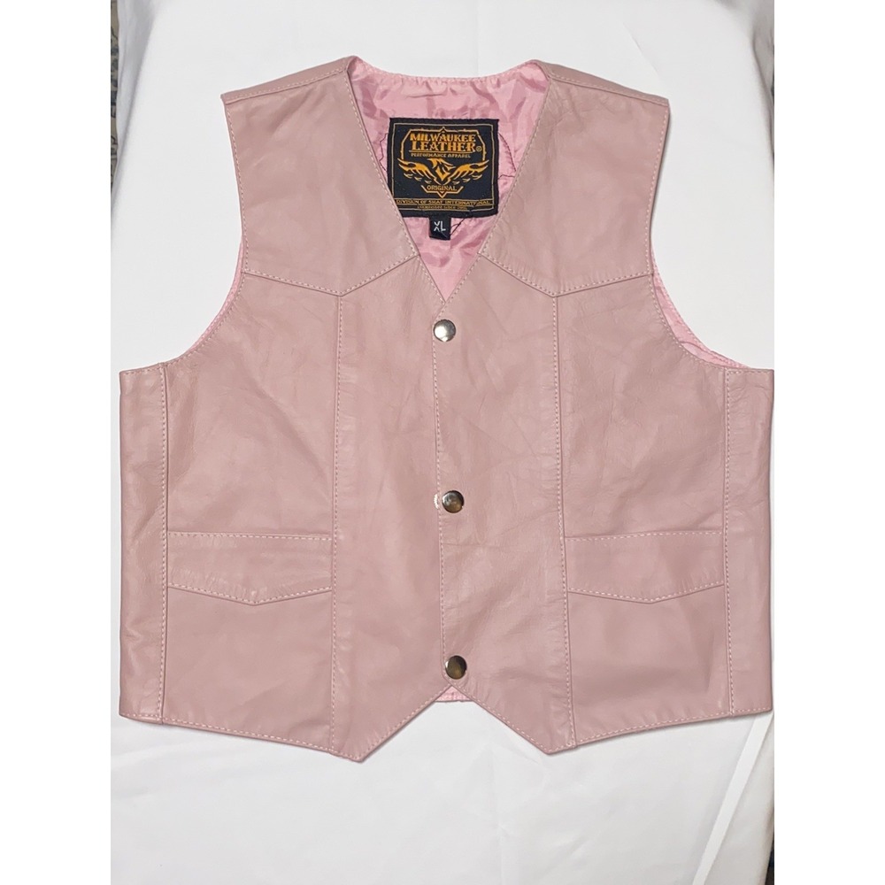 Milwaukee Girls‎ XL Leather Vest Biker Three Snap Motorcycle Vest Superman Patch